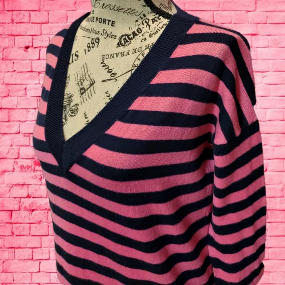 GAP Sweaters Gap Oversized Vneck Striped Sweater Xs Pink Black